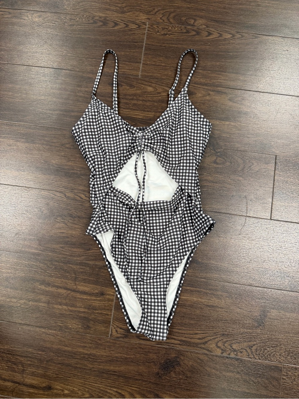 Aéropostale Black & White Gingham Cutout Tie-Front One-Piece Swimsuit